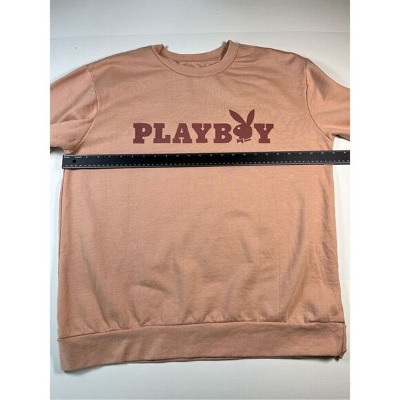 PLAYBOY Logo Front and Back Sweatshirt Crewneck Peach Oversized Women's XL EUC - Picture 6 of 8